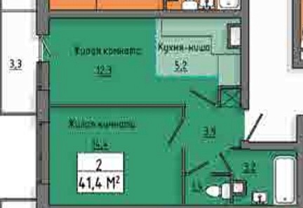 2-к квартира в новостройке, 41 кв.м. 2-к квартира в новостройке, 41 кв.м.